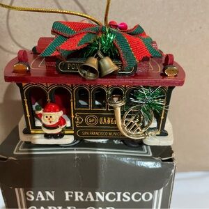 San Francisco CABLE CAR Christmas Ornament Wood #39  Powell & Hyde - New Battery